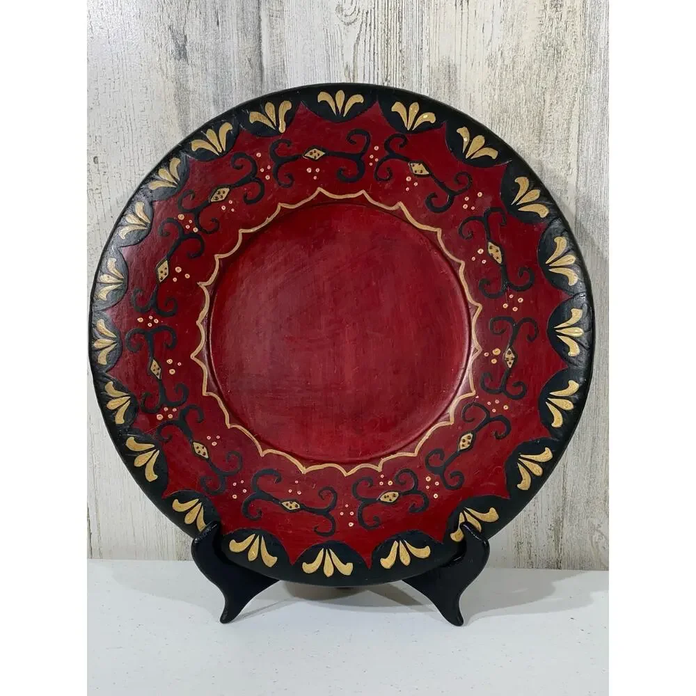 Pier 1 Imports‎ Ceramic Decorative Plate Charger Red Gold Black Moraccan READ